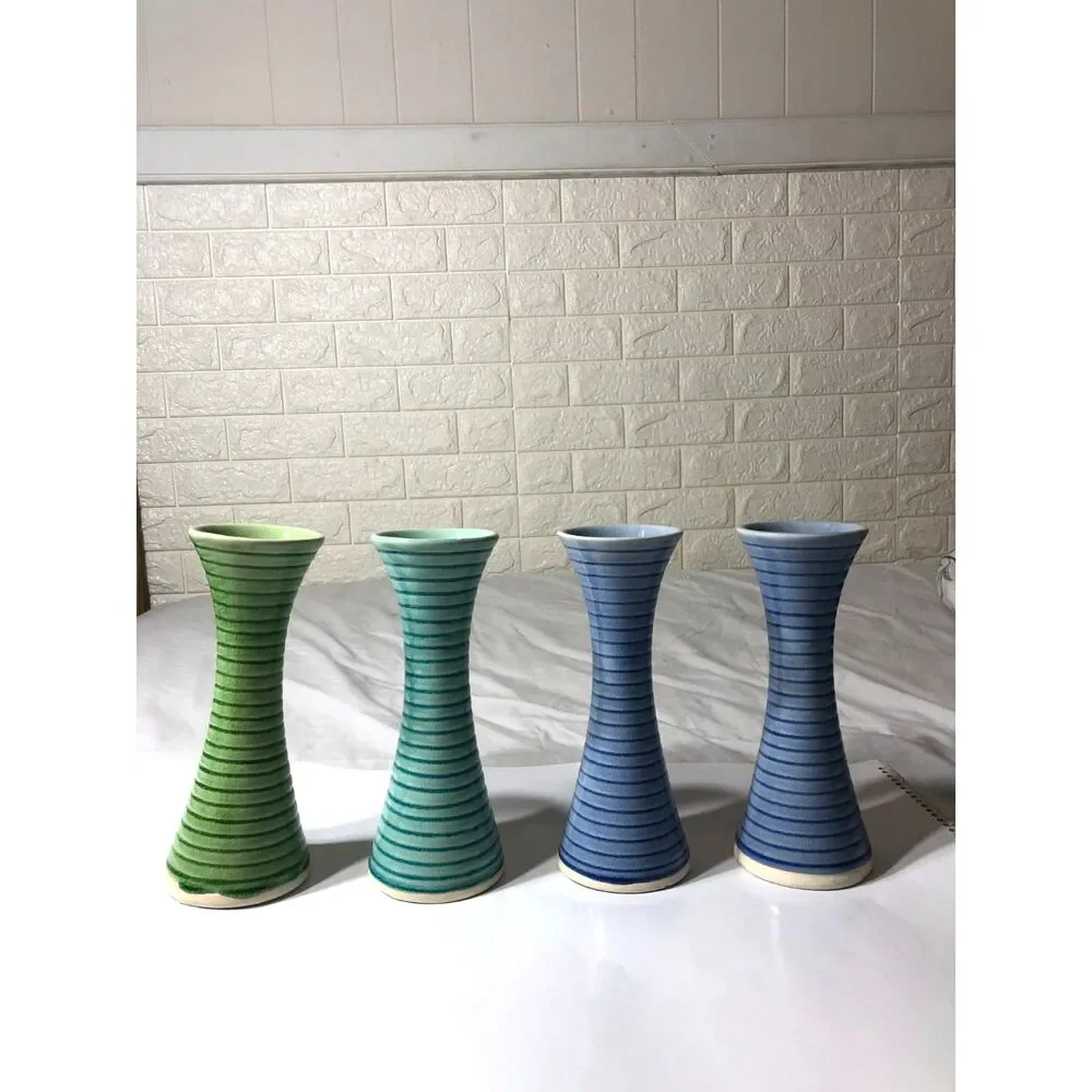 Pair Vintage IKEA Skamt Ceramic Taper Candle Holder Blue or Green Y2K Postmodern